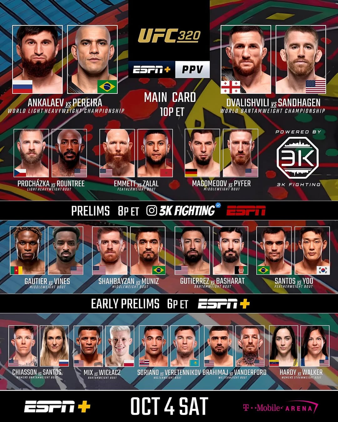 Full Fight card UFC 320